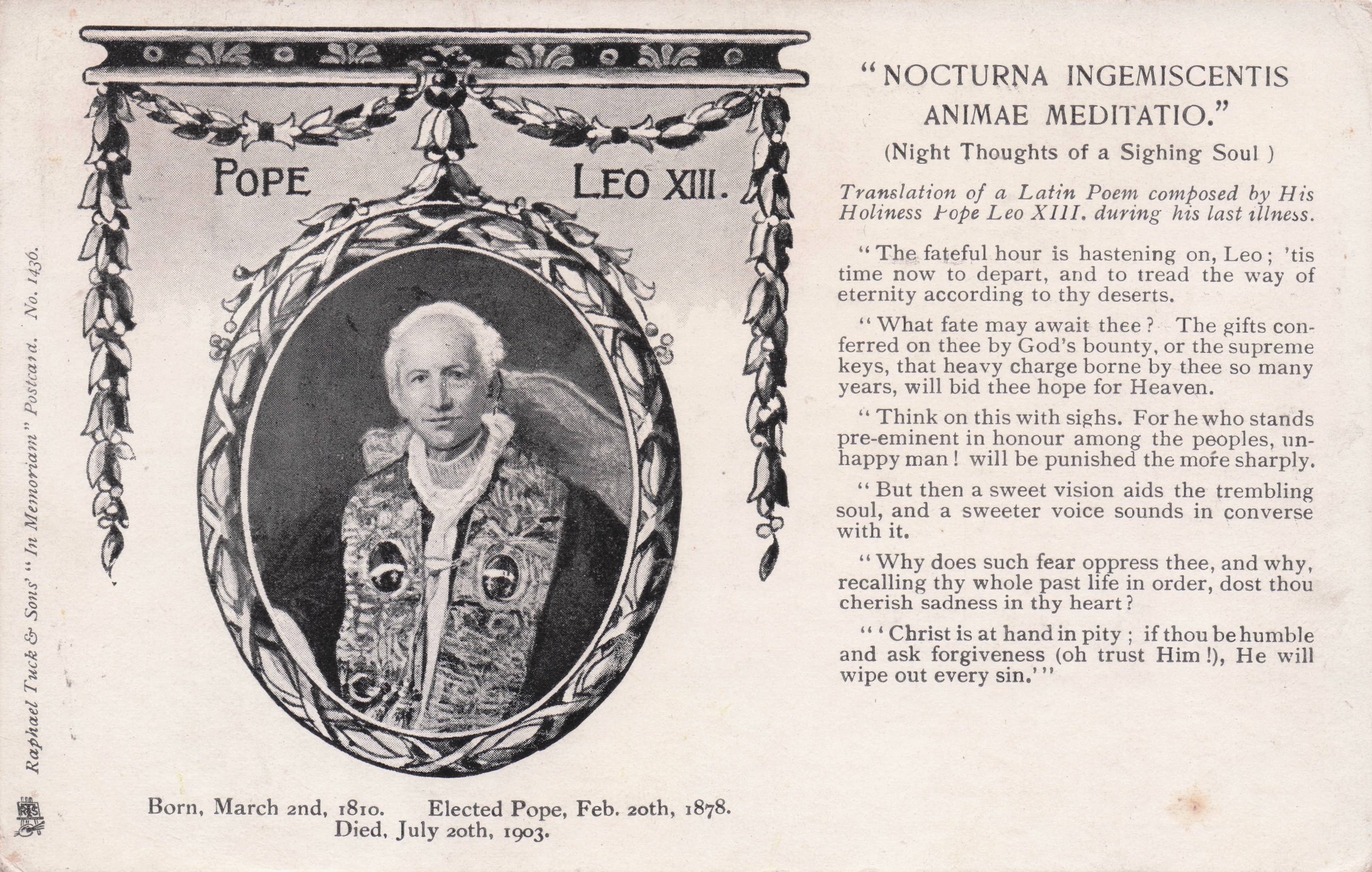 Pope Leo XIII Night Thoughts Of A Sighing Soul Antique Postcard
