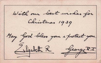 Queen Elizabeth King George VI Christmas WW2 1939 Signed Postcard