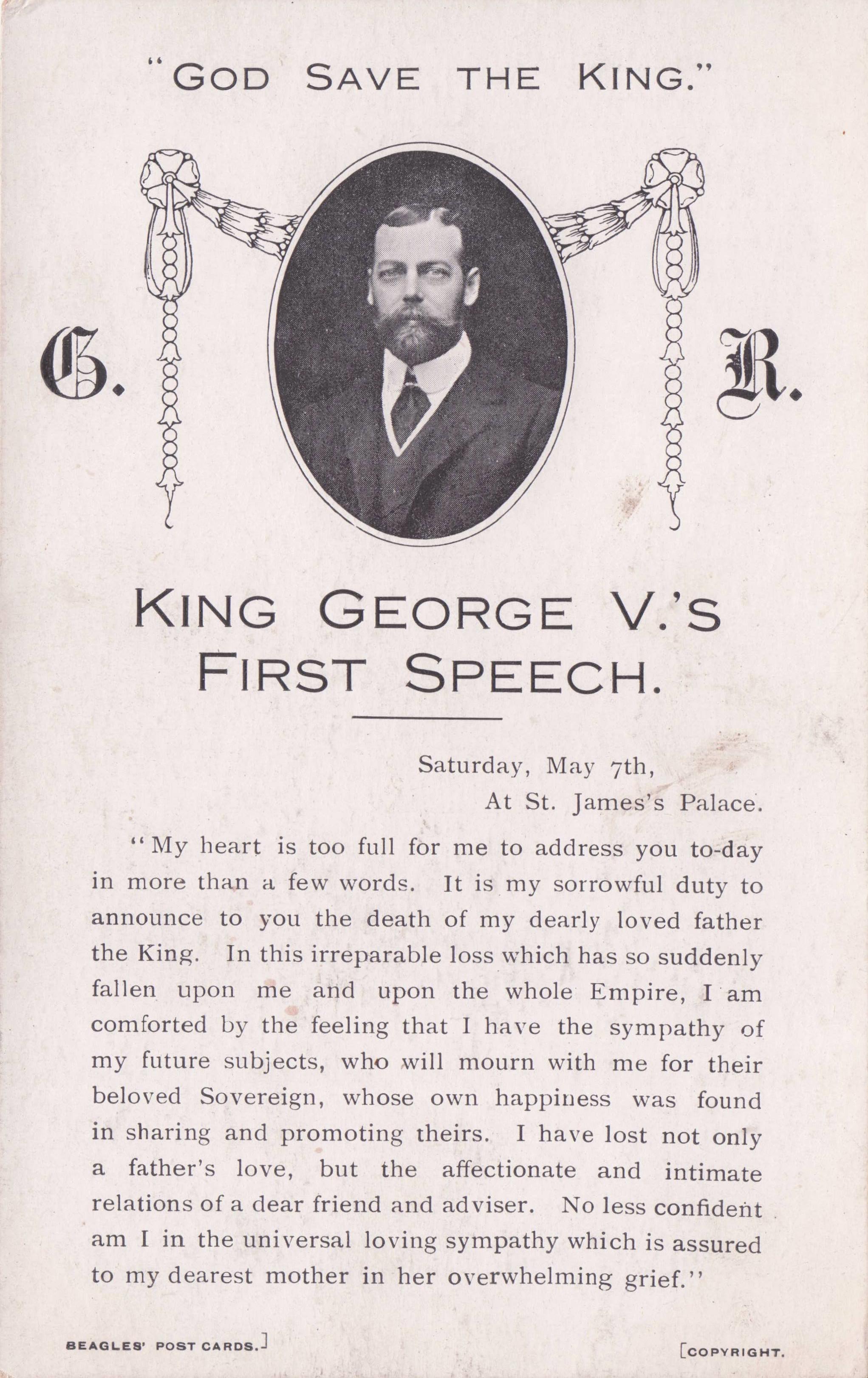 King George V First Speech Antique Royal Postcard