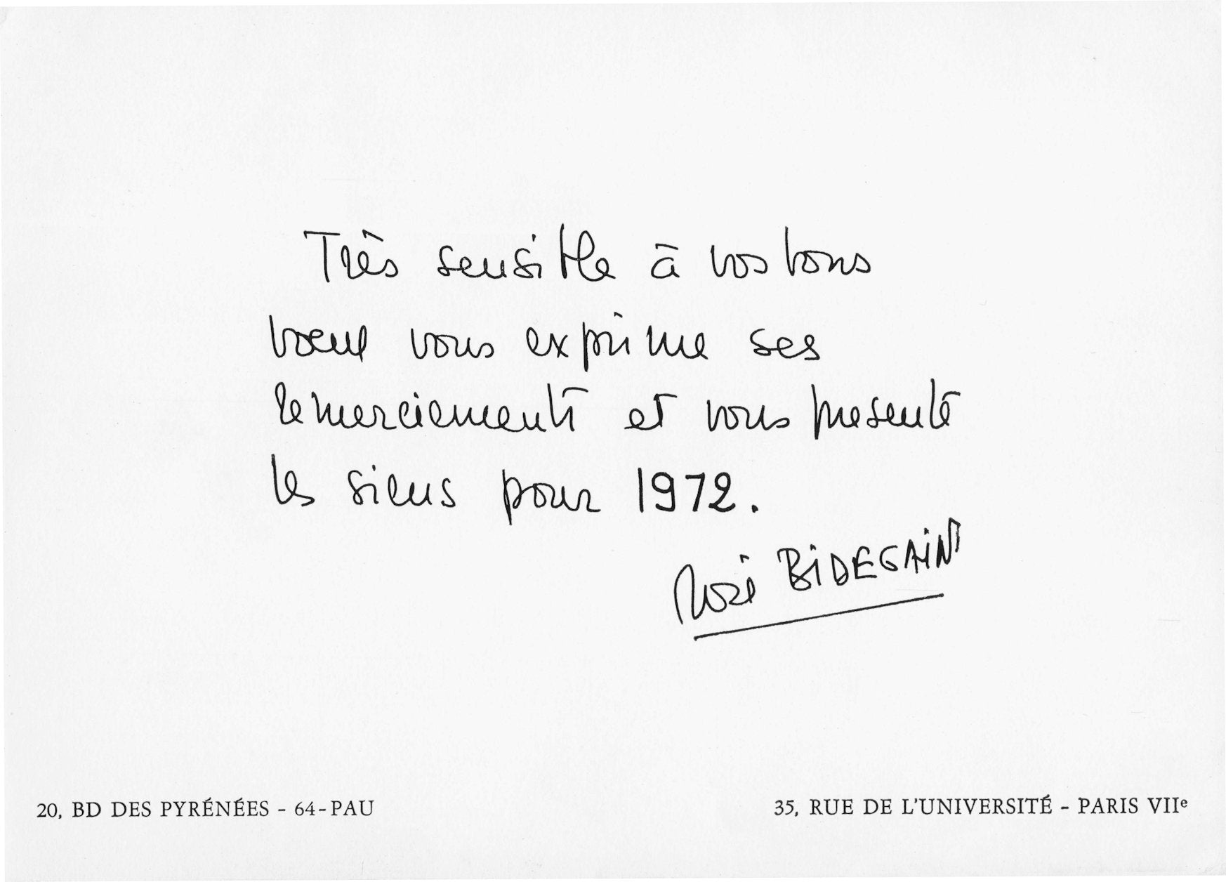 Family Of Jose Bidegain French Trade Union PAU FC Hand Signed Card Autograph