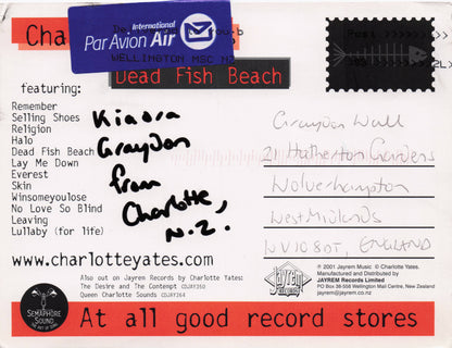 Charlotte Yates New Zealand Pop Singer Dead Fish Beach Hand Signed Photo Card