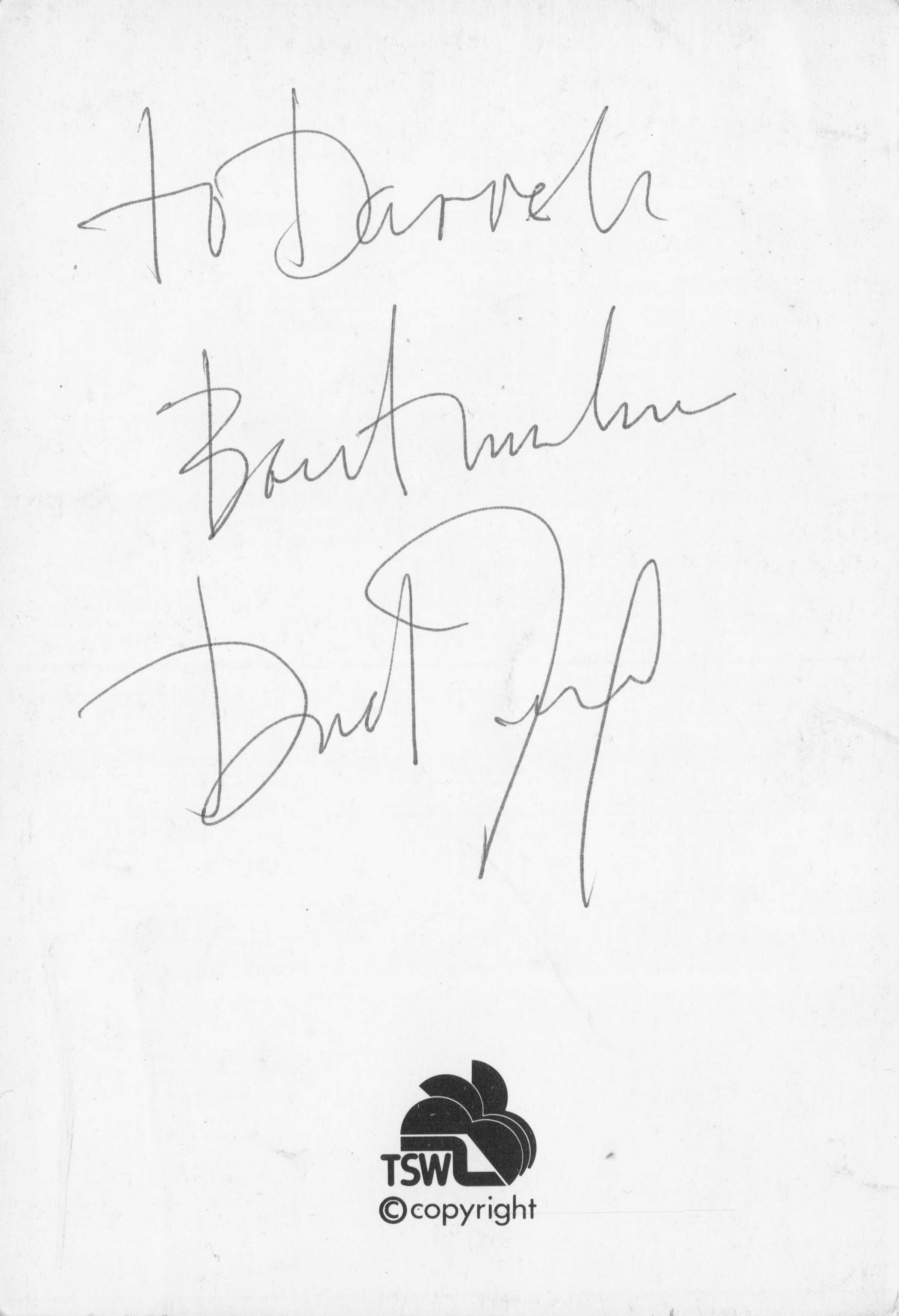 David Young TSW TV Presenter Reverse Hand Signed Photo