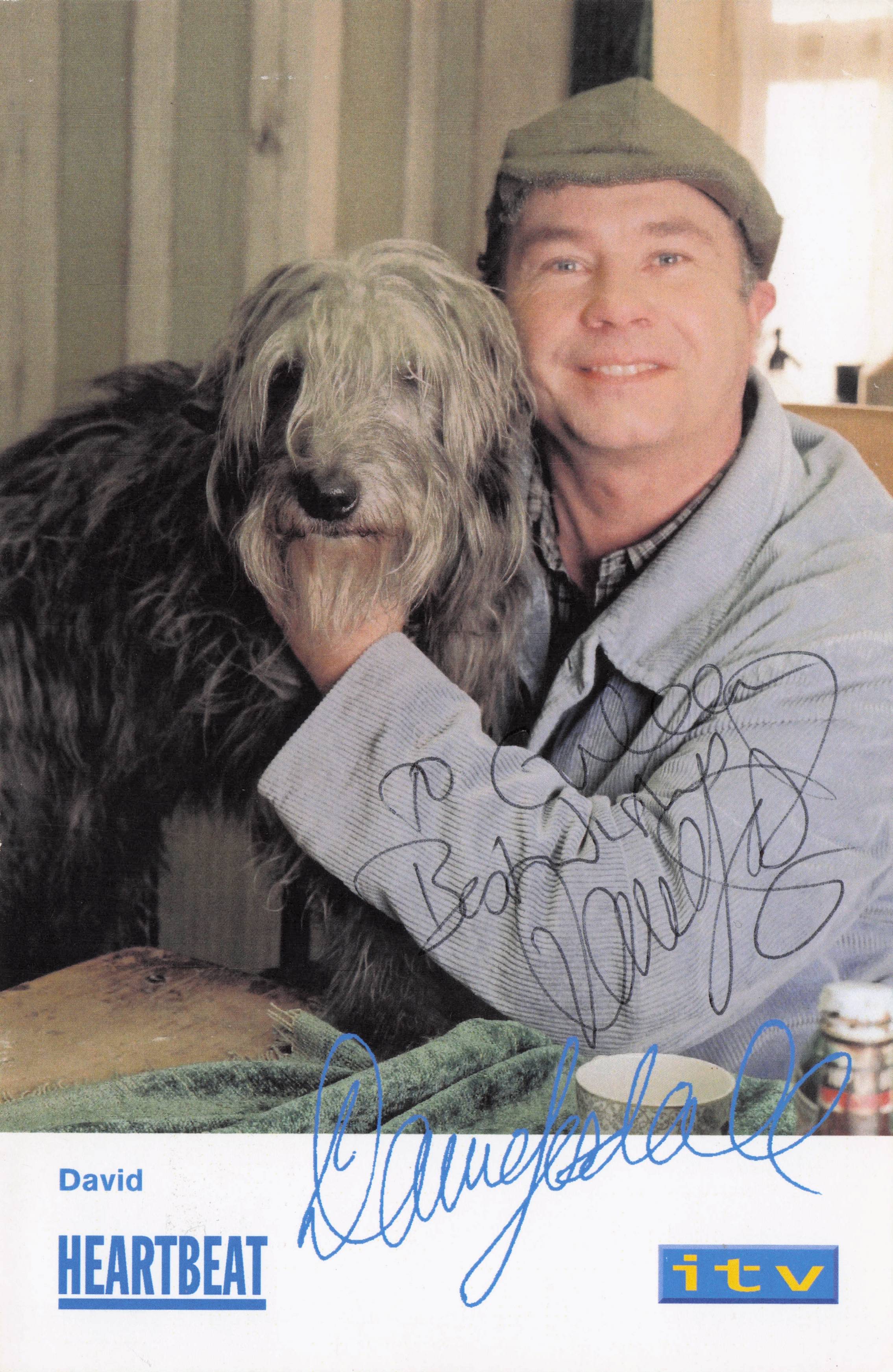David Lonsdale & Pet Dog in Heartbeat Rare Hand Signed Cast Card Photo