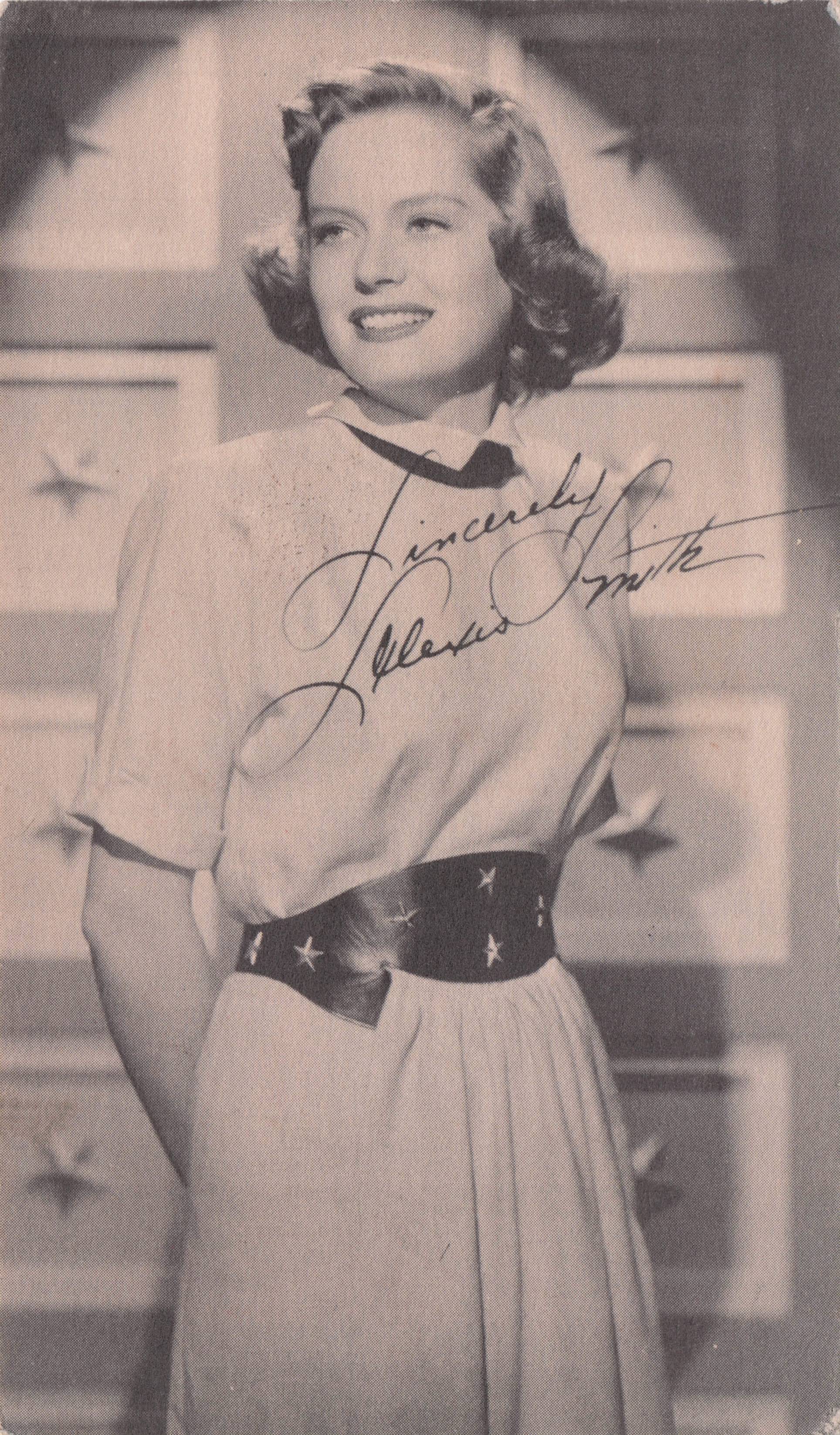 Alexis Smith Printed Autograph Postcard Sent From Warner Bros California Photo