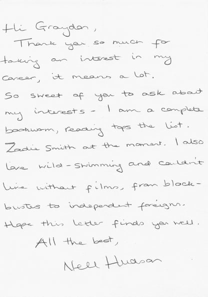 Nell Hudson Outlander Texas Chainsaw Massacre Hand Signed Card & LETTER
