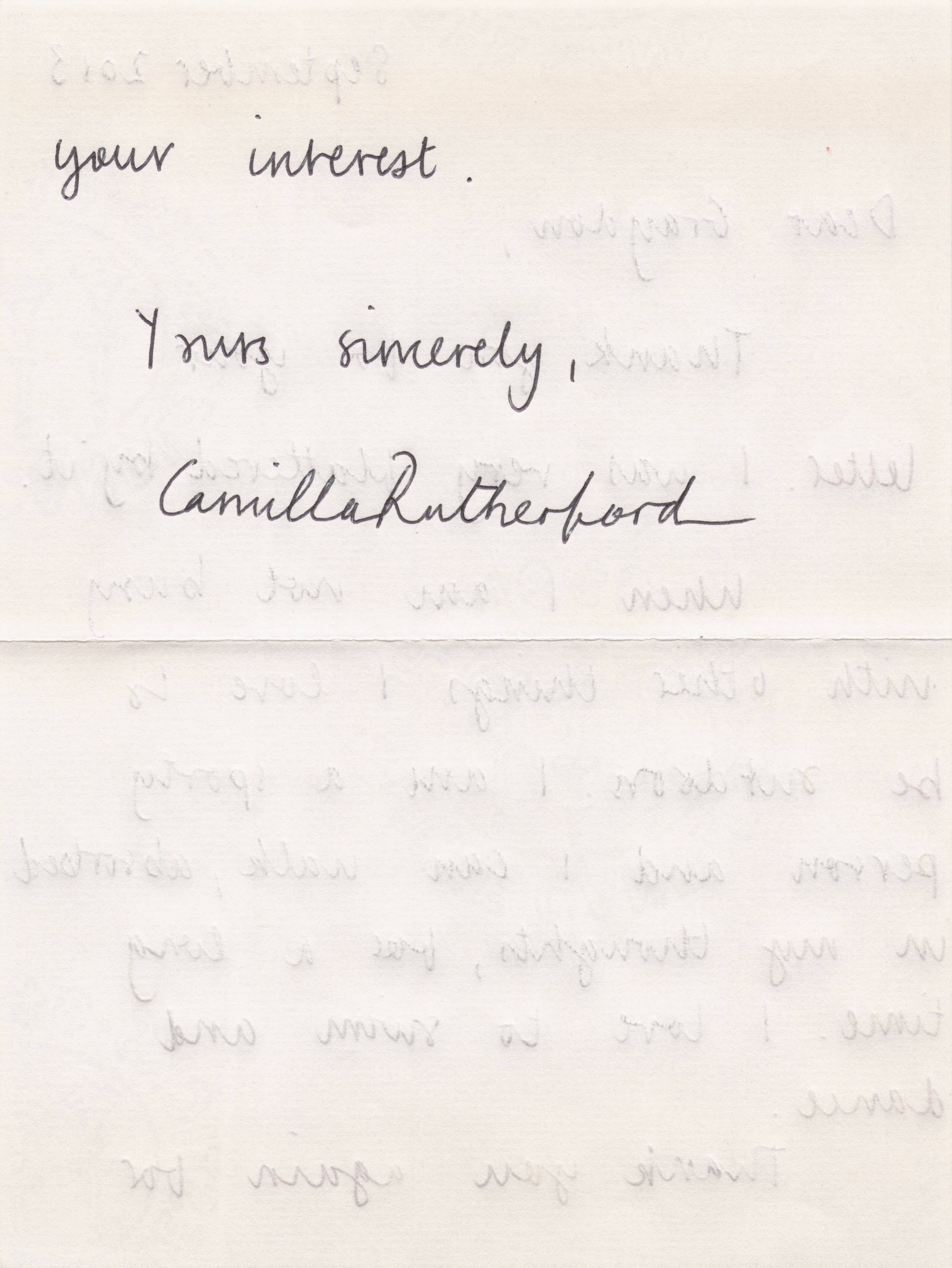 Camilla Rutherford Gosford Park Rome Model Hand Signed Letter & Autograph Card