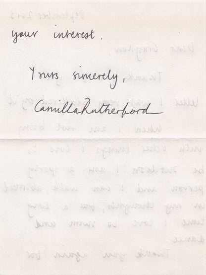 Camilla Rutherford Gosford Park Rome Model Hand Signed Letter & Autograph Card
