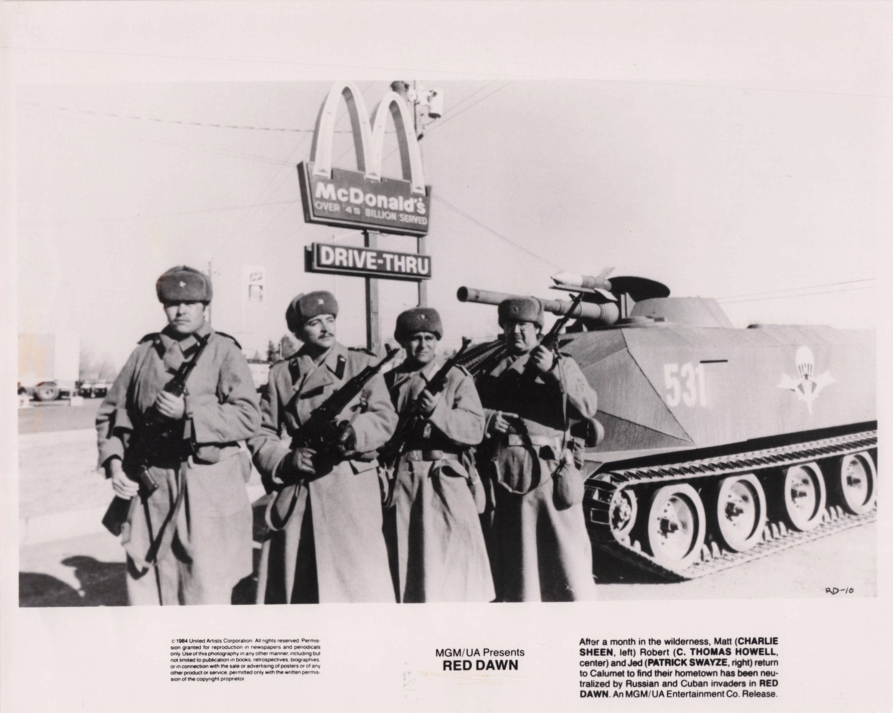 Red Dawn Patrick Swayze Tank McDonalds Cinema Film Press Photo Publicity Still