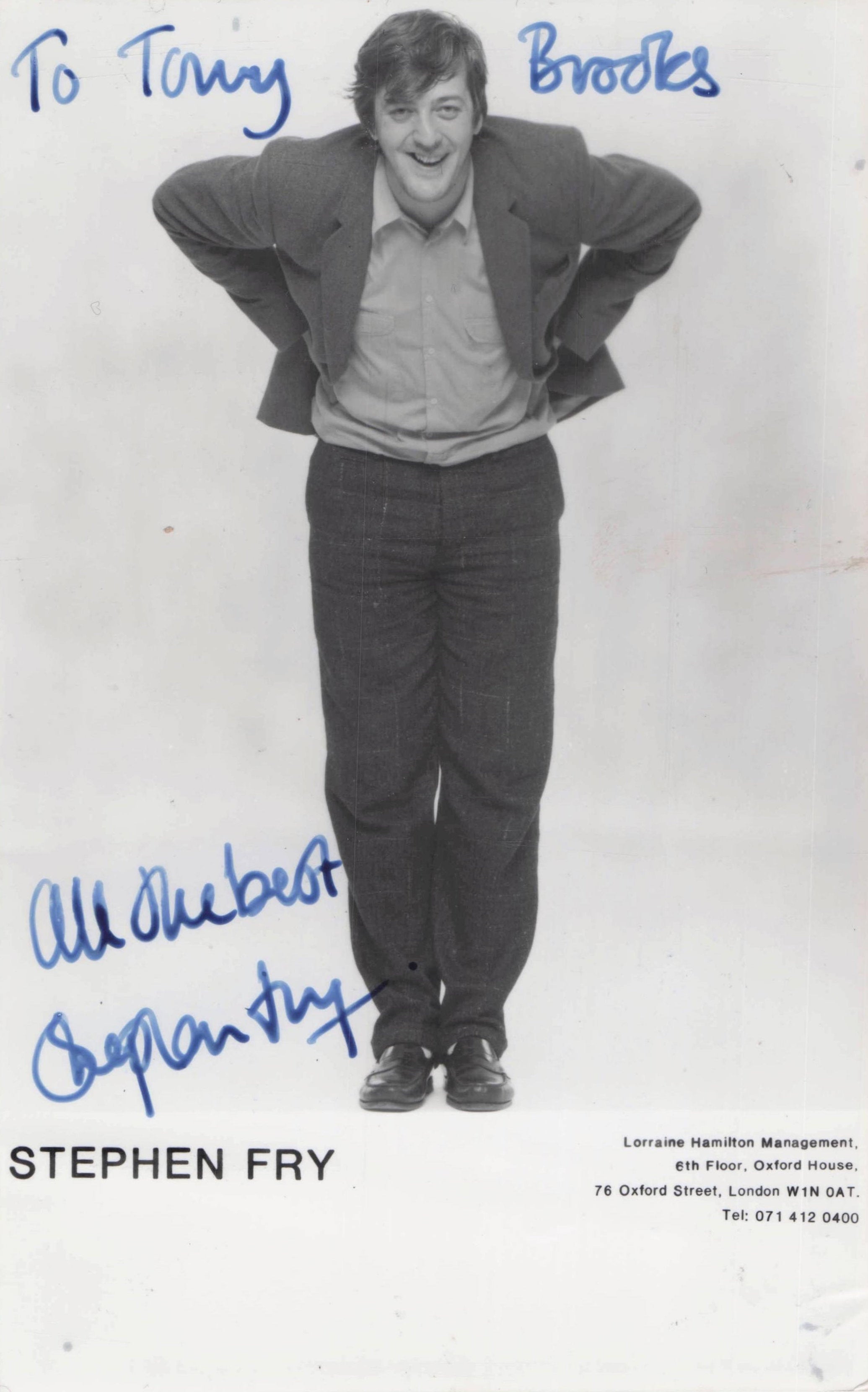 Stephen Fry Official Vintage Hand Signed Management Photo Please Read