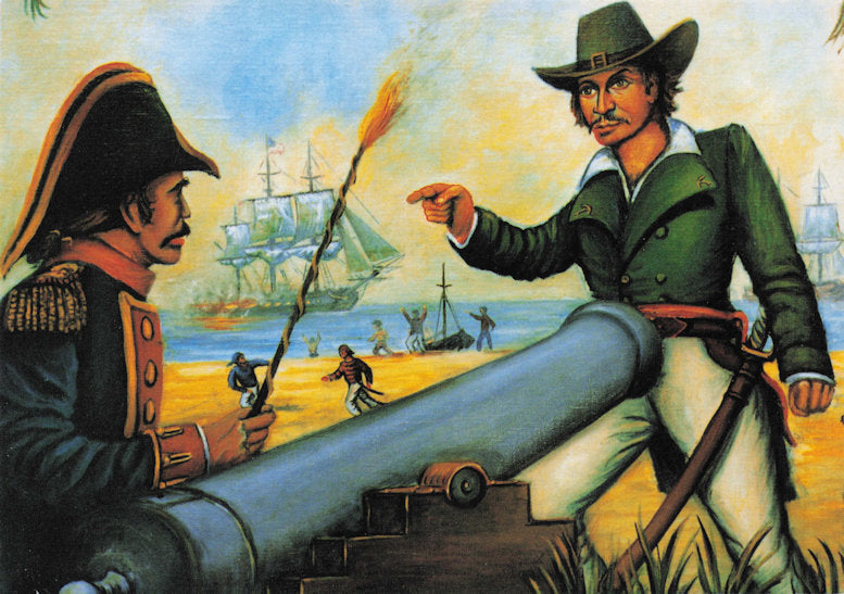 Jean Lafitte French Old Pirate Smuggler in Grand Terre Battle USA Painting Postcard