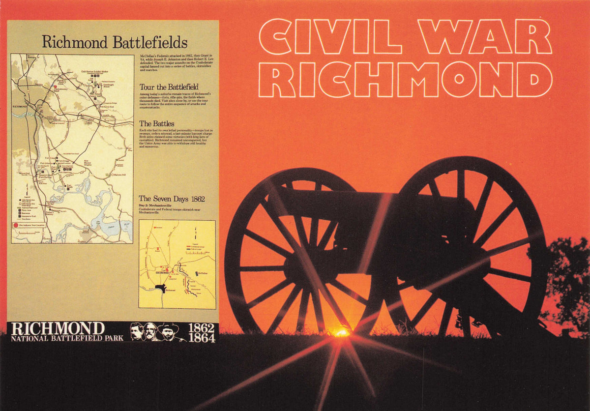 American Civil War Richmond Old Cannon 1860s Military Battlefields  Map Postcard