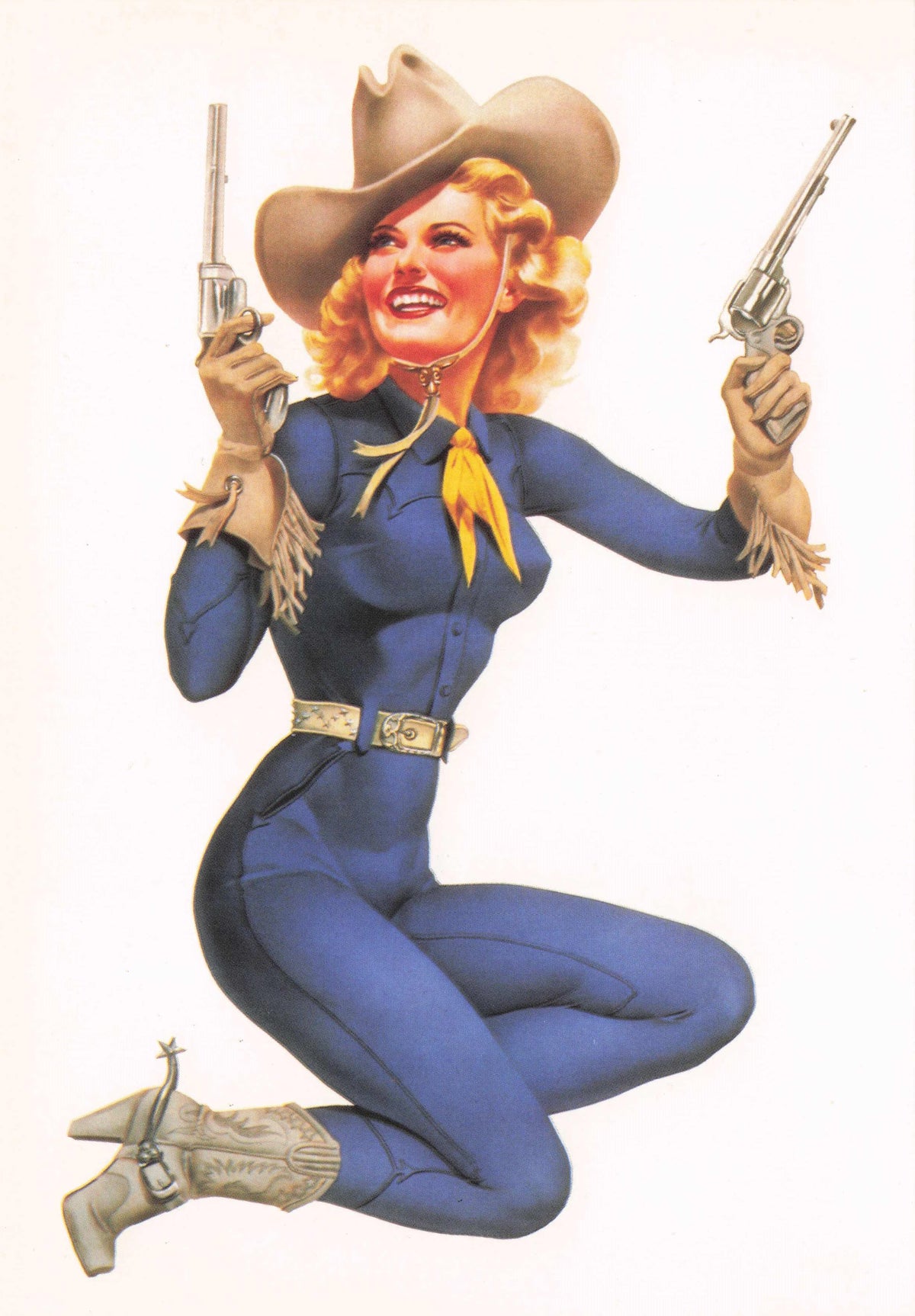 Glamour Cowgirl Guns Western Holland Rare Caricature Painting Art Postcard