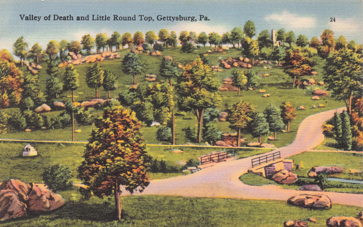 Valley Of Death & Little Round Top Gettysburg PA Vintage America Linen Postcard