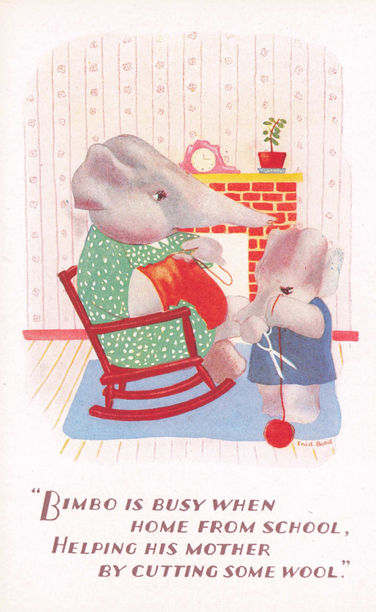 Schoolboy Anthropomorphic Boy Elephant Sewing Knitting Old Poem Comic Postcard