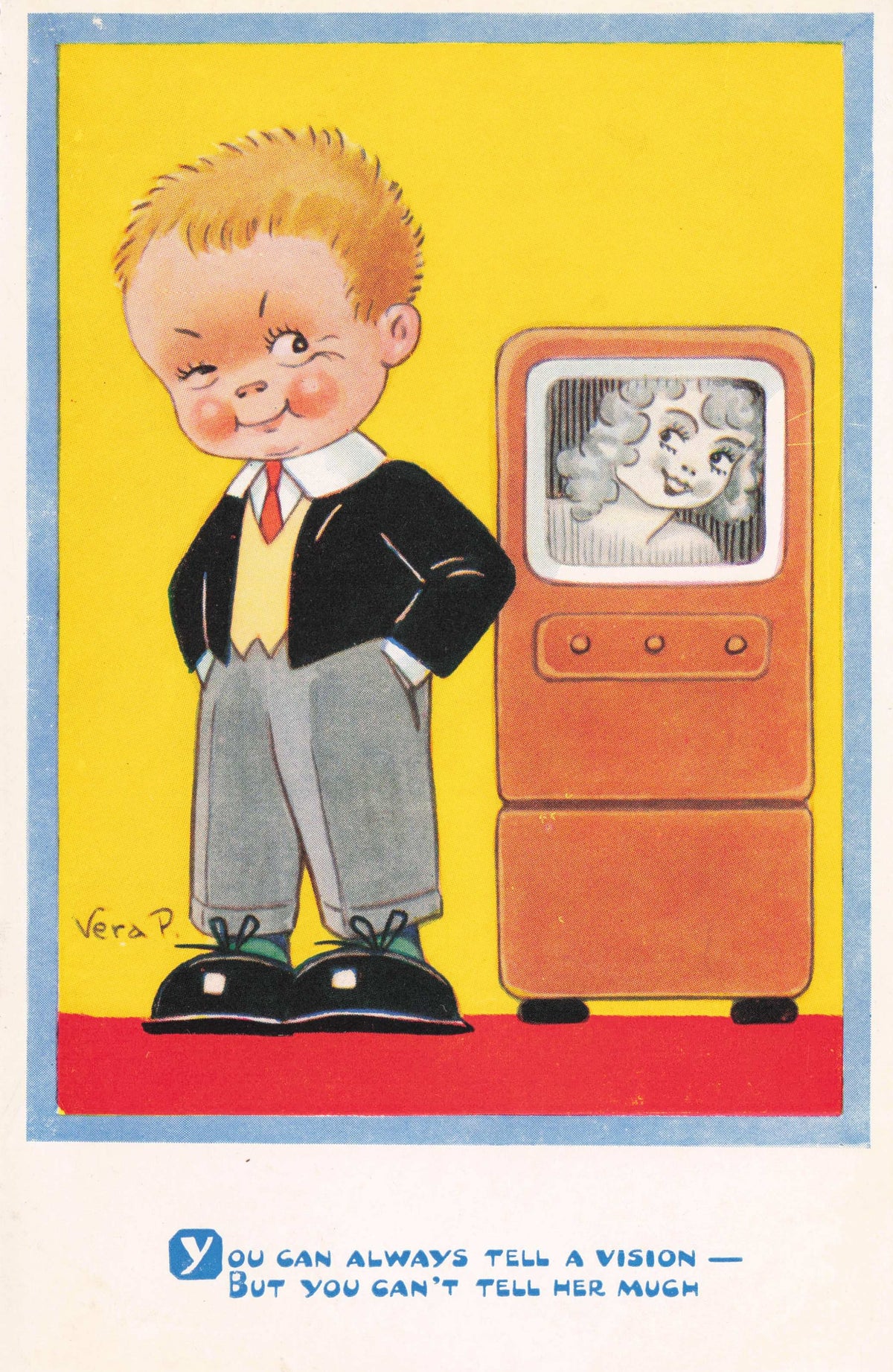 Antique Television TV Beauty Glamour Lady Stubborn Women Cute Comic Postcard