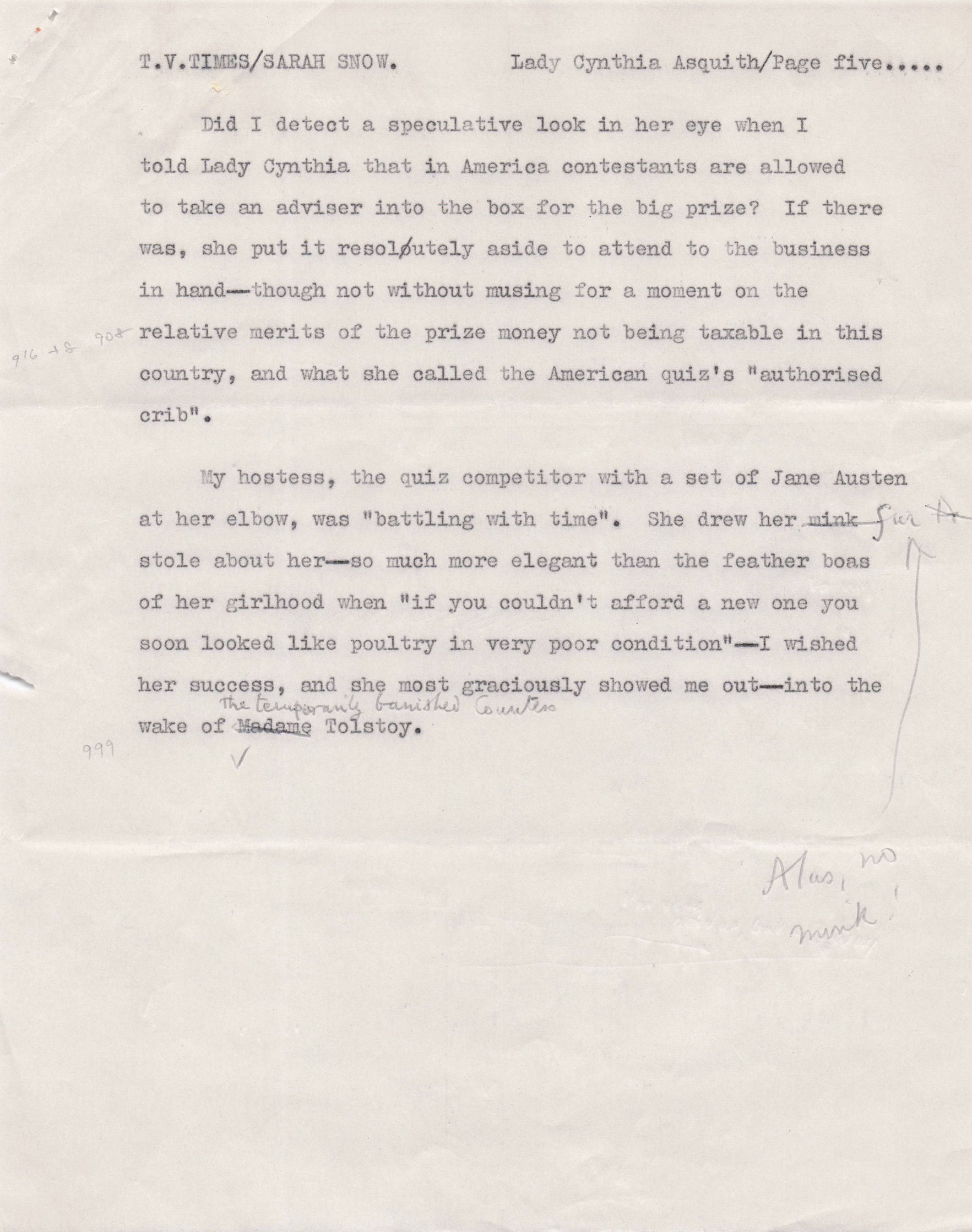 Lady Cynthia Asquith Interview & 4 Page Hand Written & Signed Headed Paper Letter