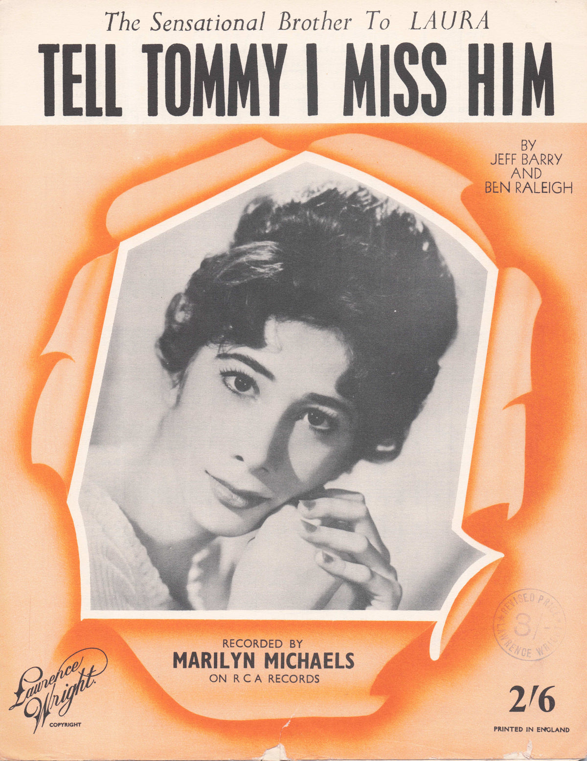Marilyn Michaels Tell Tommy I Miss Him Skeeter Davis Stock Car Race Sheet Music