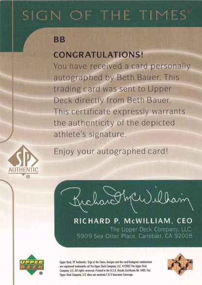 Beth Bauer Sign Of The Times Hand Signed 2003 Photo Golf Autograph Card