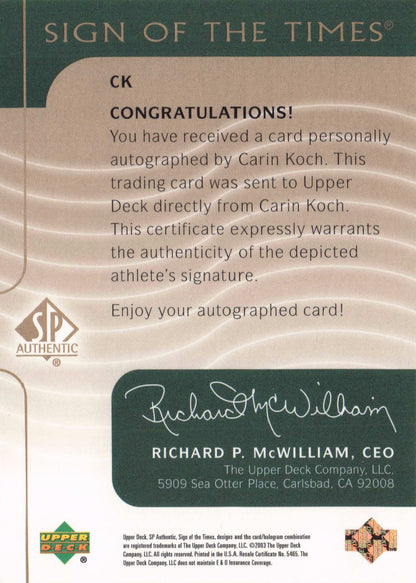Carin Koch Sign Of The Times Hand Signed 2001 SP Golf Autograph Card