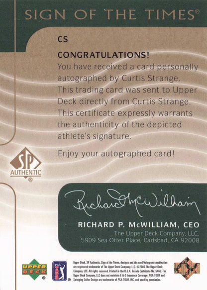 Curtis Strange 2003 Sign Of The Times Hand Signed Golf Rare Autograph Card