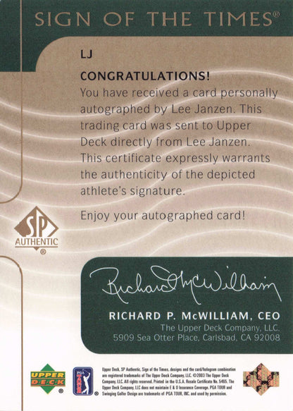 Lee Janzen Sign Of The Times Golf 2003 Rare Hand Signed Autograph Photo Card