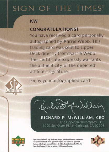 Karrie Webb 2003 Sign Of The Times Hand Signed Golf Autograph Card