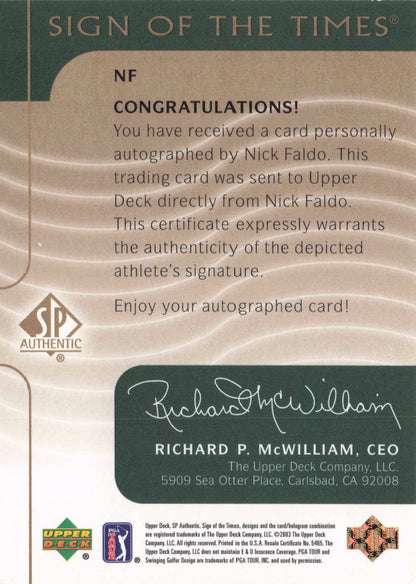 Nick Faldo 2003 Sign Of The Times Rare Hand Signed Golf Autograph Card