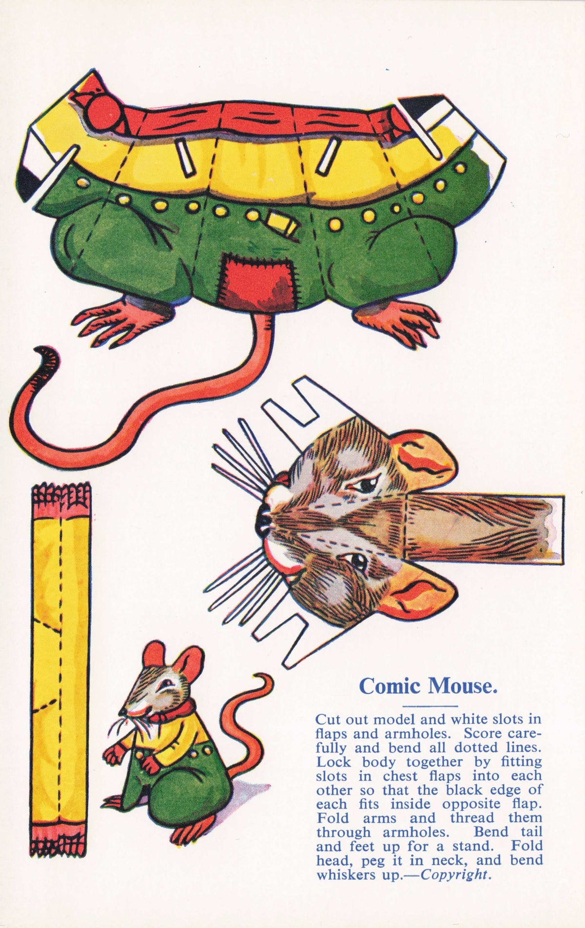 Cut Out Mouse Model Antique Rare Novelty Toy Mice Salmon Animal Comic Postcard