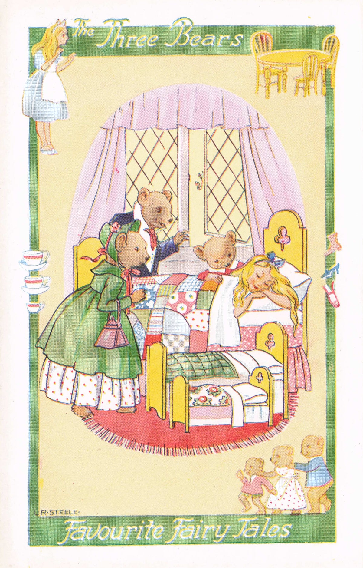 Goldilocks & 3 Bears Antique Salmon Fairytale Childrens Nursery Folklore Postcard