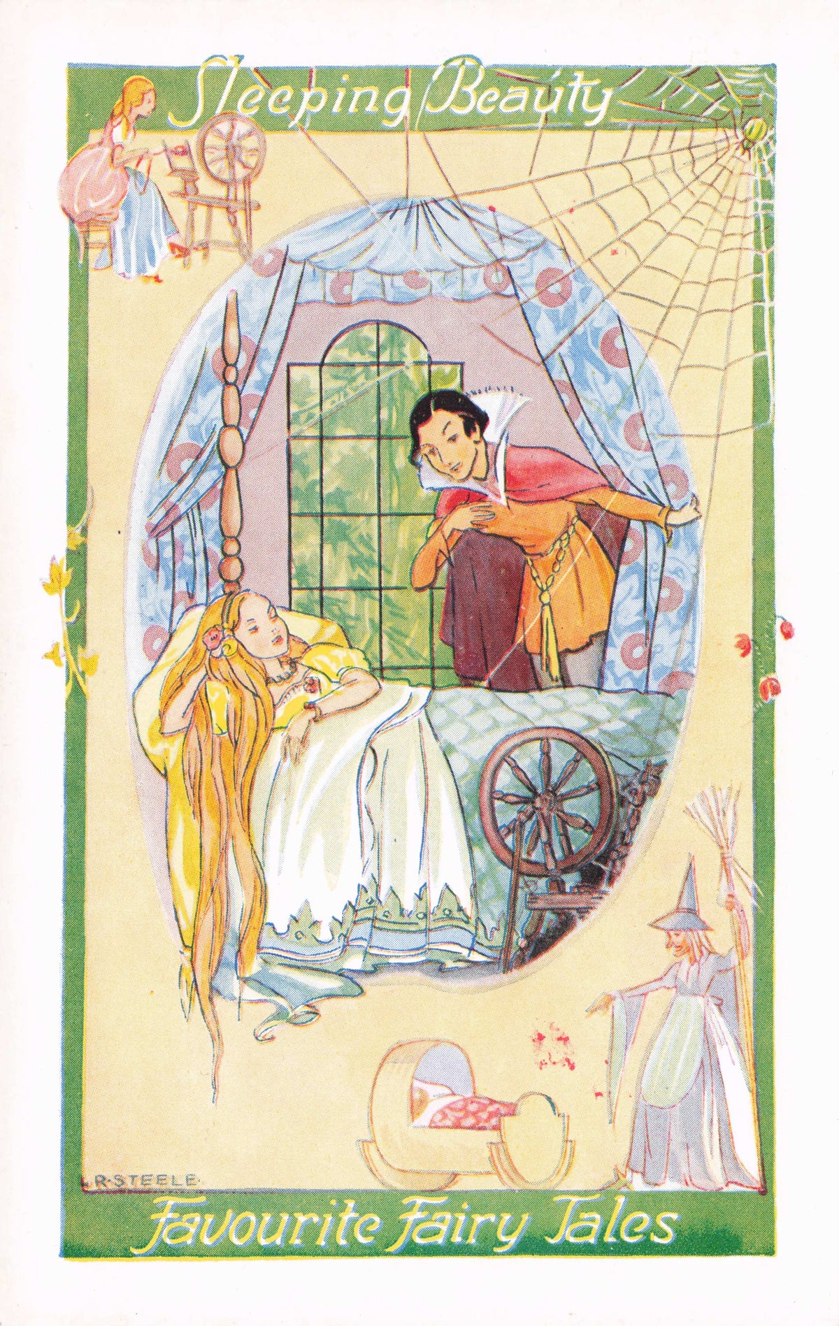 Sleeping Beauty Salmon Grimms Dark Fairytale Witch Childrens Story Old Postcard