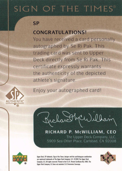 Se Ri Pak Sign Of The Times Hand Signed 2003 Rare Golf Autograph Card