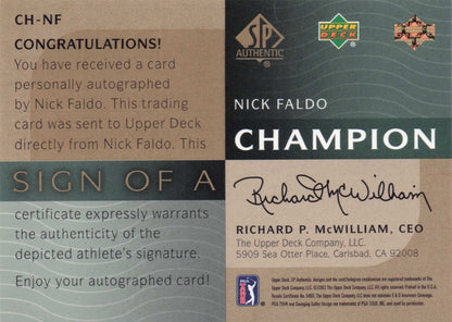 Nick Faldo Sign Of A Champion SCARCE 2003 Hand Signed Golf Autograph Card