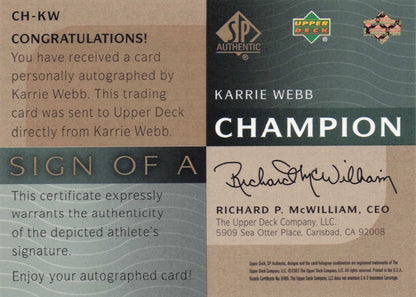Karrie Webb Sign Of A Champion SCARCE 2003 Hand Signed Golf Autograph Card