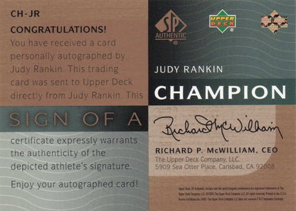 Judy Rankin Sign Of A Champion Hand Signed SCARCE Golf Autograph Card