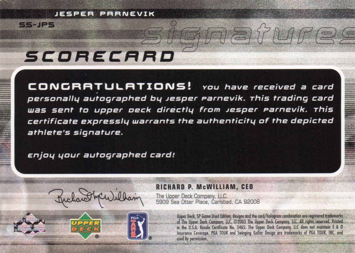 Jesper Parnevik Scorecard Signatures Hand Signed Golf Autograph Photo Card