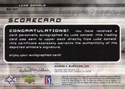 Luke Donald Scorecard Signatures Hand Signed Golf Autograph Photo Card