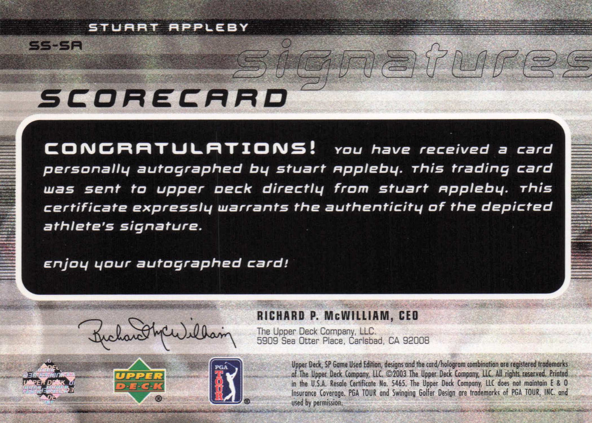 Stuart Appleby Scorecard Signatures Hand Signed Golf Autograph Photo Card