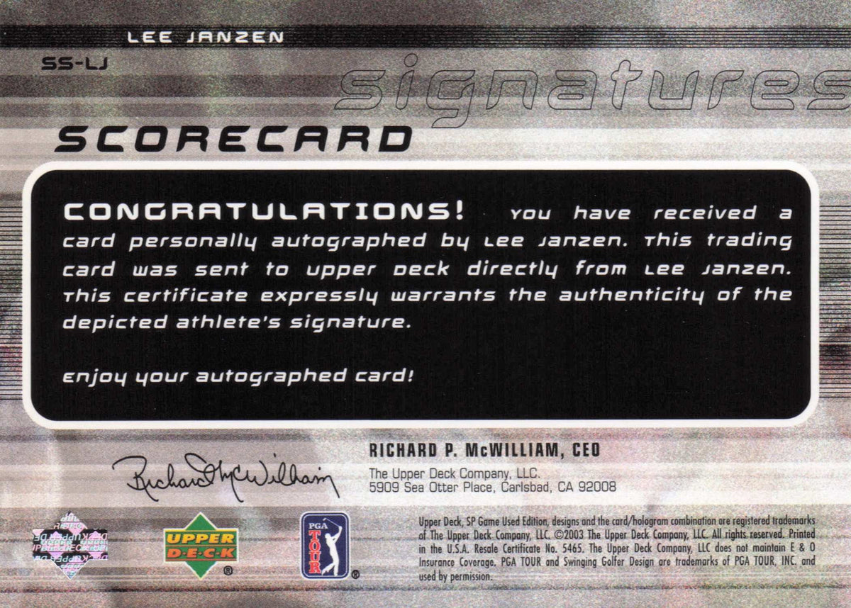 Lee Janzen SS Scorecard Signatures Golf Upper Deck Autograph Signed Card