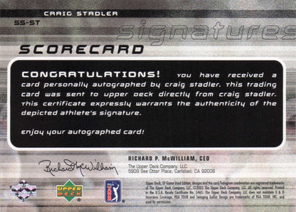 Craig Stadler Scorecard Signatures Golf Upper Deck Autograph Signed Card