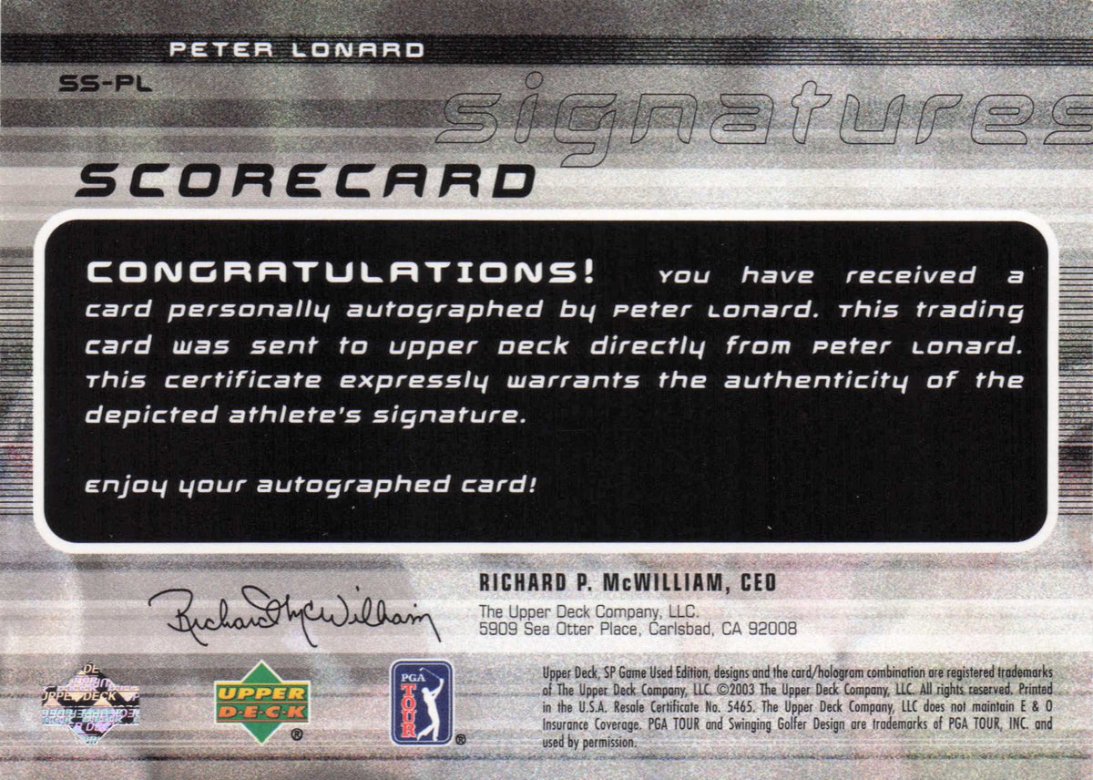 Peter Lonard SS Scorecard Signatures Golf Autograph Hand Signed Photo Card