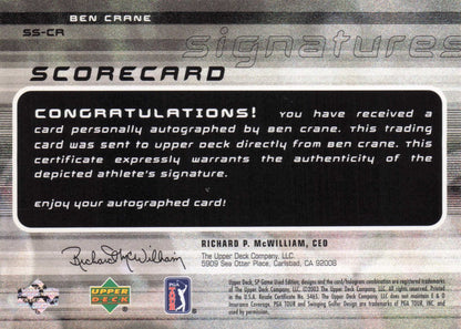Ben Crane 2003 Scorecard Signatures Golf Autograph Hand Signed Photo Card