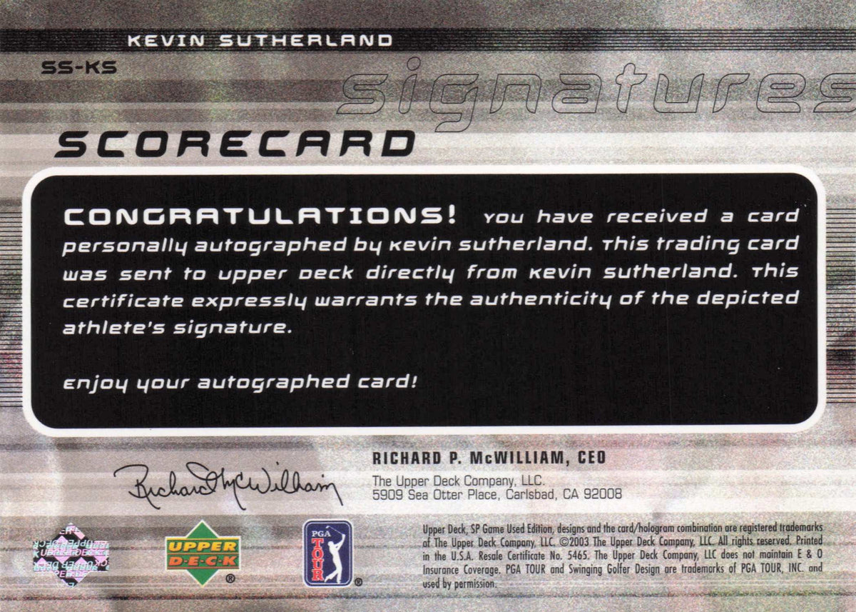 Kevin Sutherland Scorecard Signatures Golf Autograph Hand Signed Photo Card