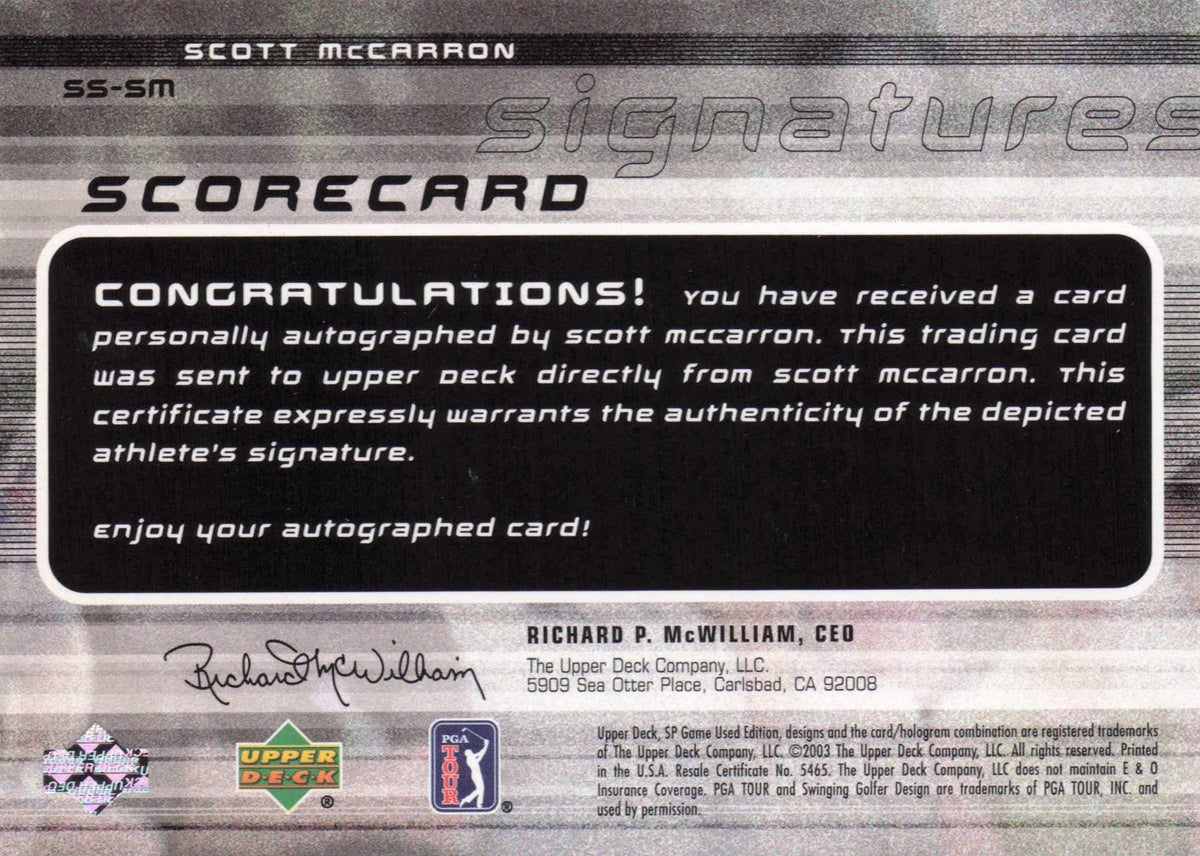 Scott McCarron Scorecard Signatures Golf Autograph Hand Signed Photo Card