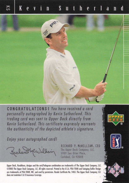 Kevin Sutherland 2003 Signature Exhibit Golf Hand Signed Autograph Photo Card