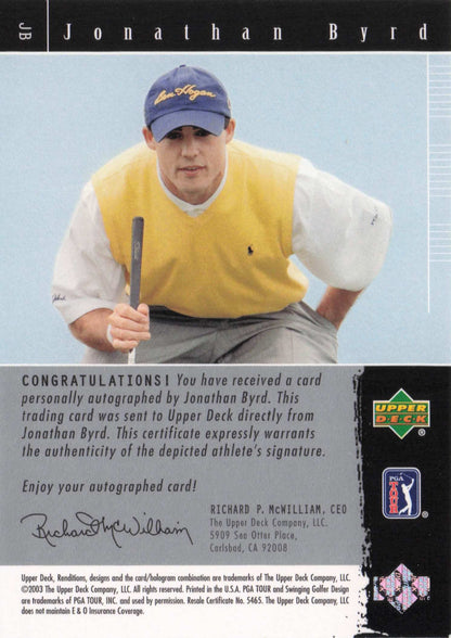 Jonathan Byrd Signature Exhibit Golf Hand Signed Autograph Photo Trade Card