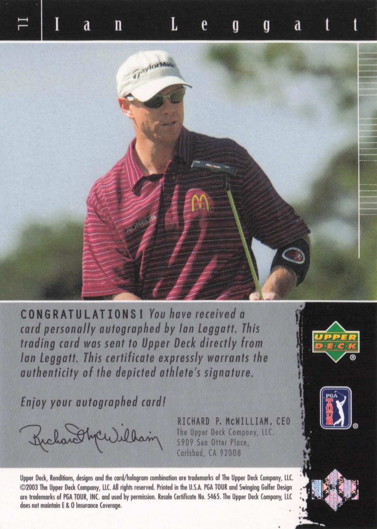 Ian Leggatt Upper Deck Signature Exhibit Golf Hand Signed Autograph Photo Card