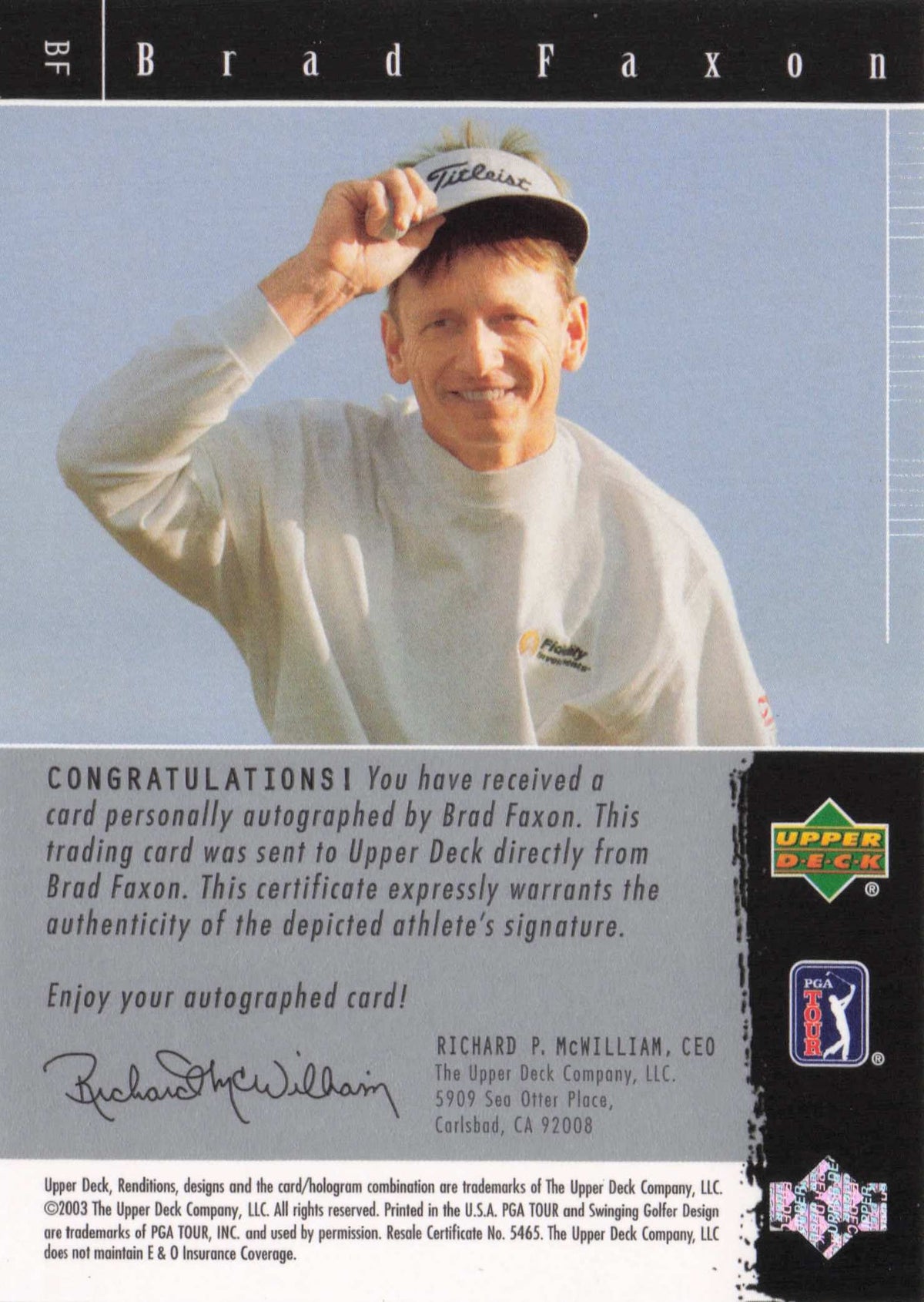 Brad Faxon The Signature Exhibit Golf Hand Signed Autograph Photo Trade Card