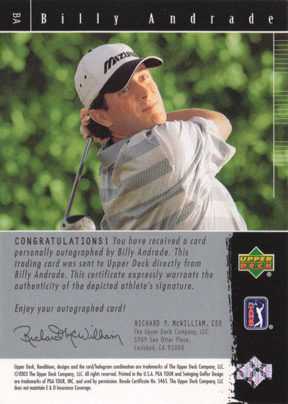 Billy Andrade Signature Exhibit Golf Hand Signed Autograph Photo Trade Card