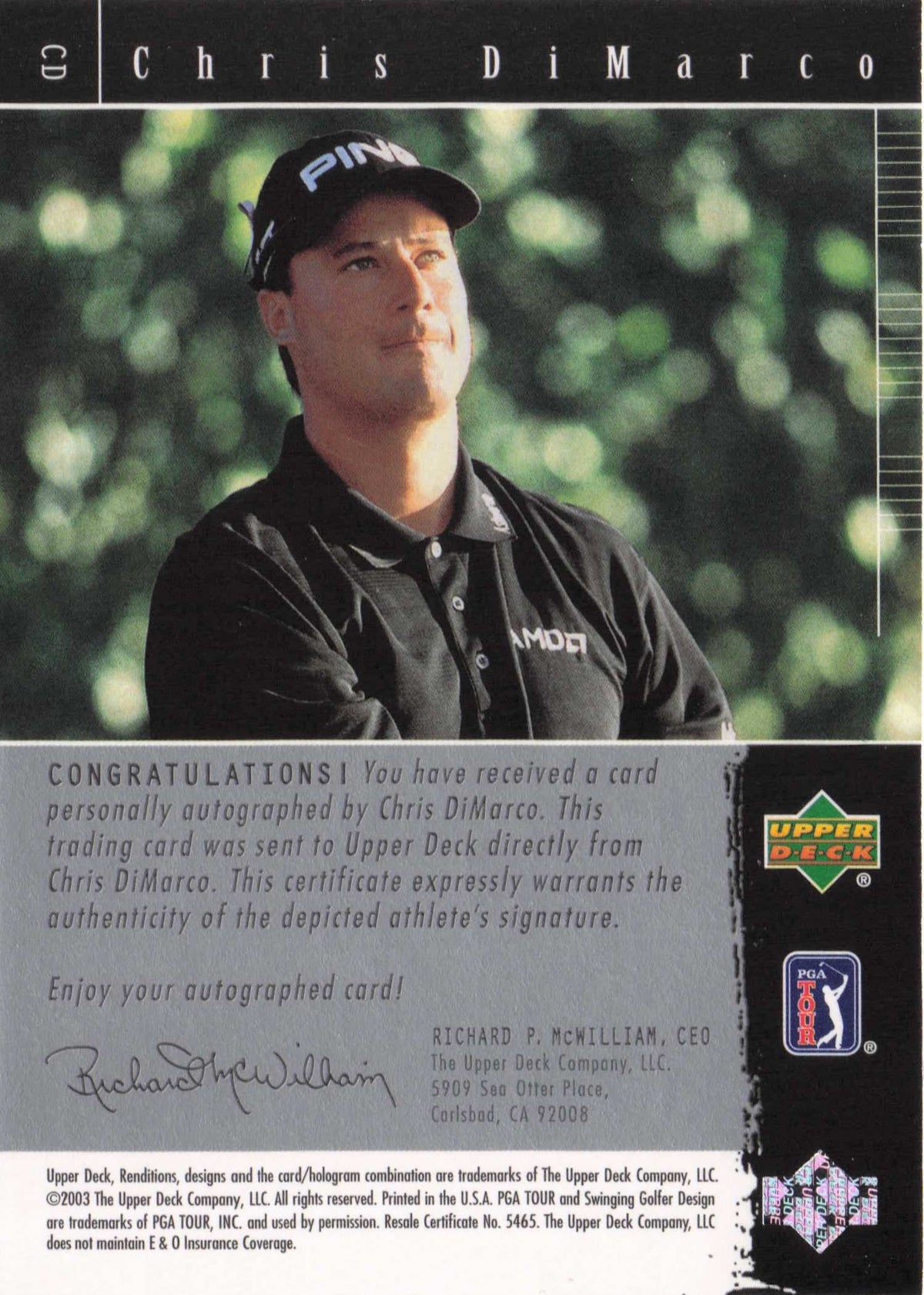 Chris DiMarco Signature Exhibit Golf Hand Signed Autograph Photo Trade Card