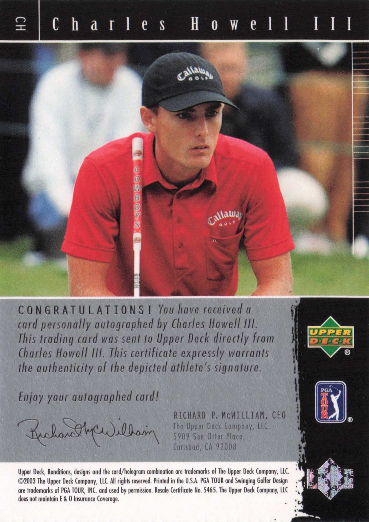 Charles Howell III Signature Exhibit Golf Hand Signed Autograph Photo Card